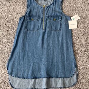 NWT! Ellen Tracy Women’s Tencel Medium Wash Sleeveless Zip Up Tunic Top Size S